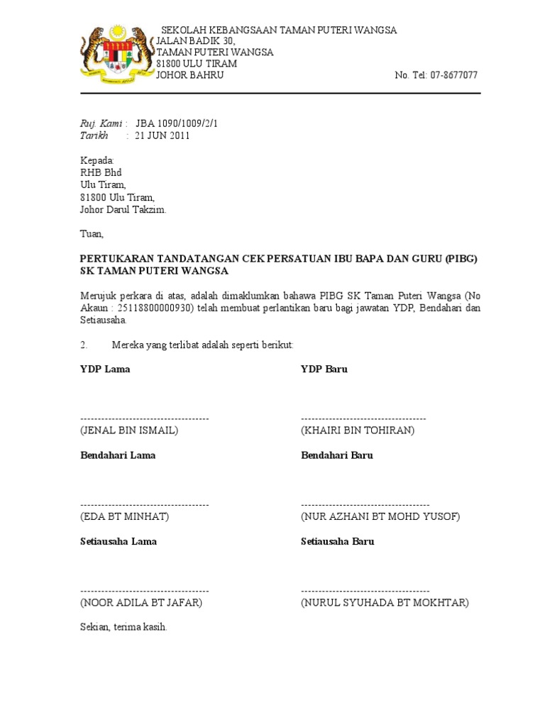 Format Surat Rasmi Pertukaran Alamat Syarikat