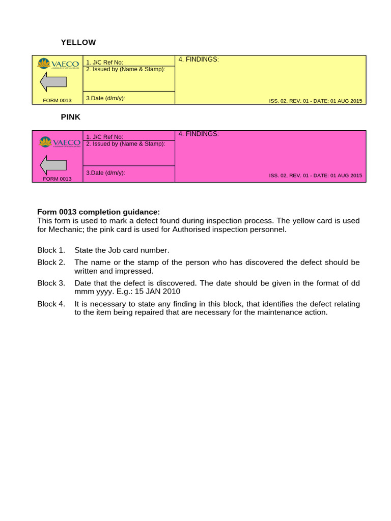 Form 0013 Defect Inspection Guide | PDF