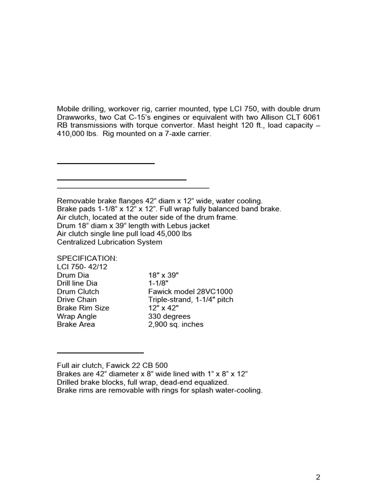 Mobile Drilling Rig Specifications | PDF | Clutch | Brake