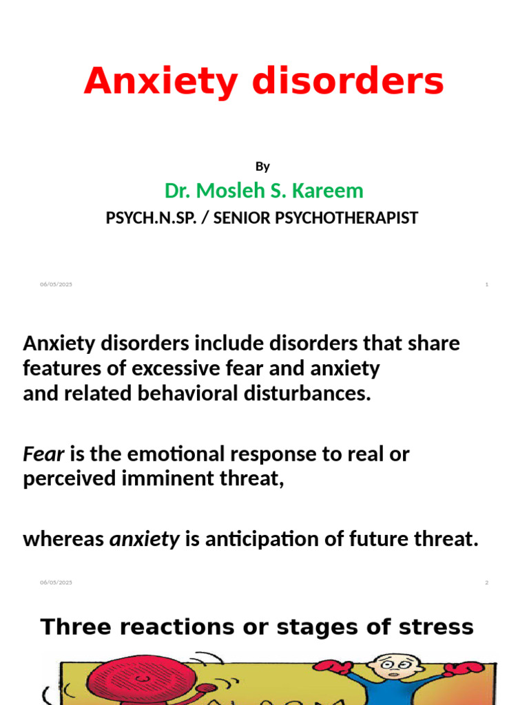 Anxiety Disorders Dr. Mosleh | PDF | Anxiety | Phobia
