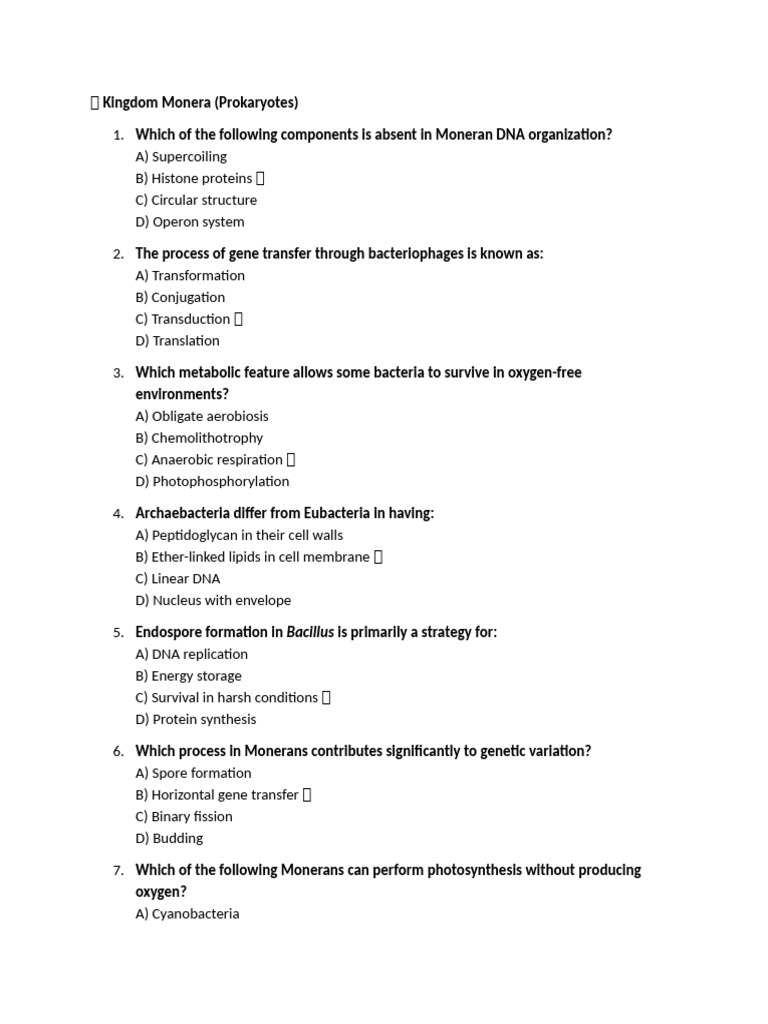 Kigdom Monera Imortant MCQS | PDF