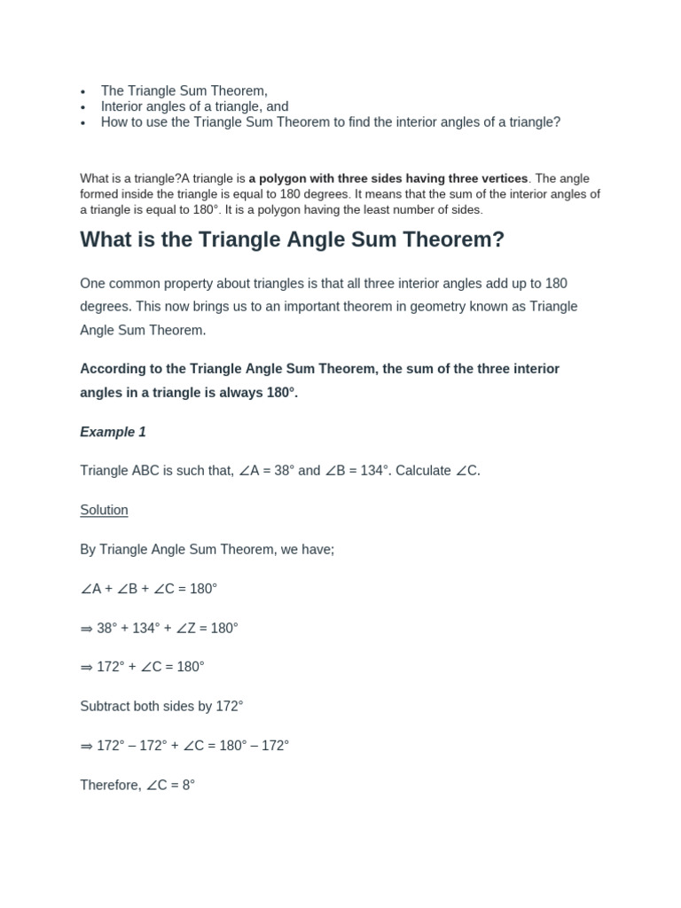 Triangle Angle Sum Theorem Explained | PDF | Triangle | Classical Geometry