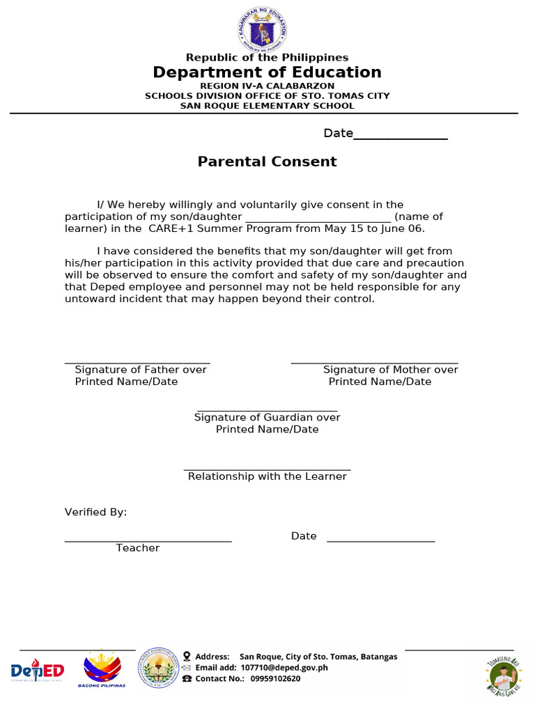 Parental Consent for CARE+1 Summer Program | PDF