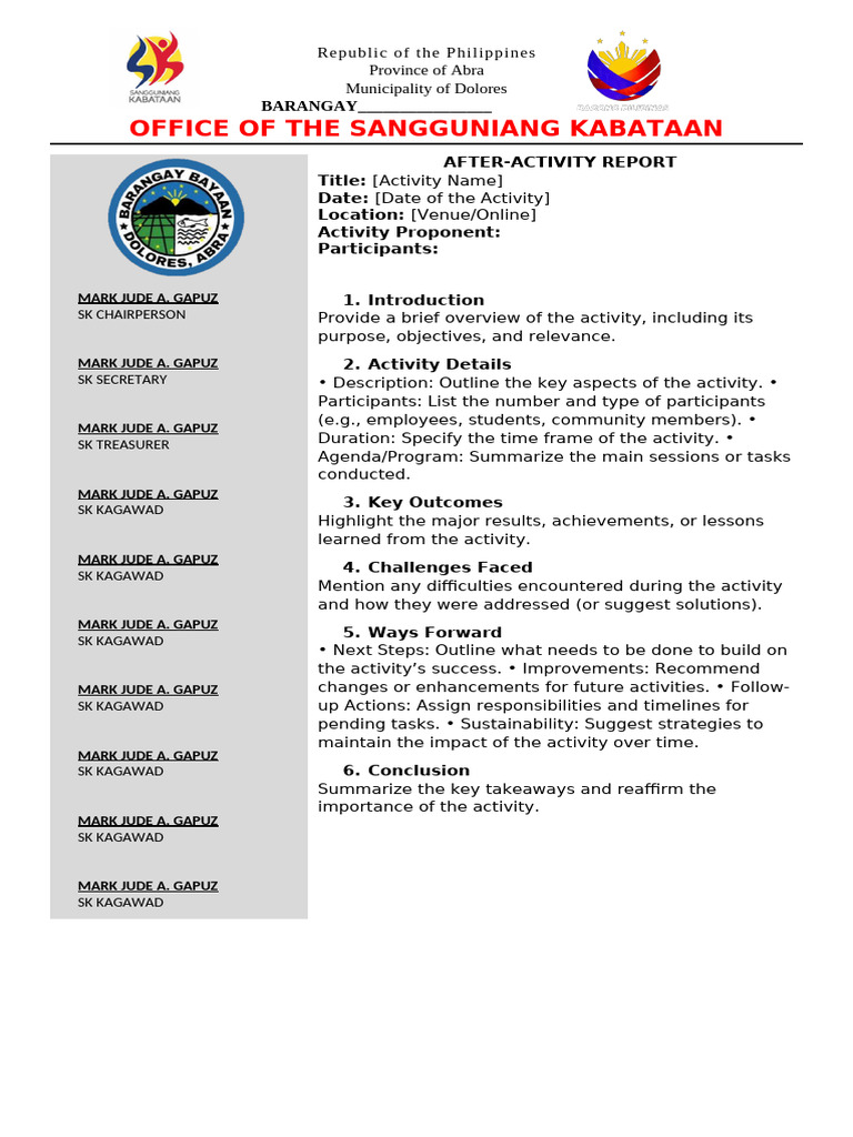 SK After-Activity Report Template | PDF