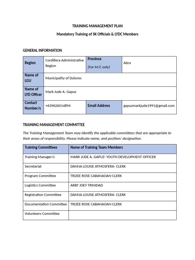 Training Management Plan | PDF | Government