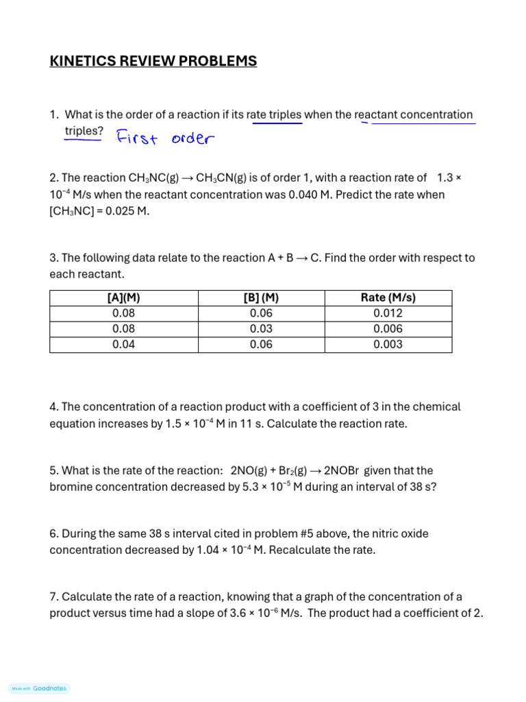 Kinetics Review Problems and Solutions | PDF | Reaction Rate | Chemical ...