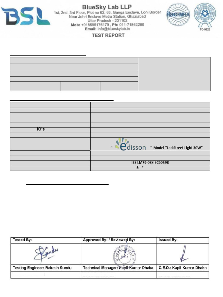 LM-79 Test Report for LED Street Light | PDF