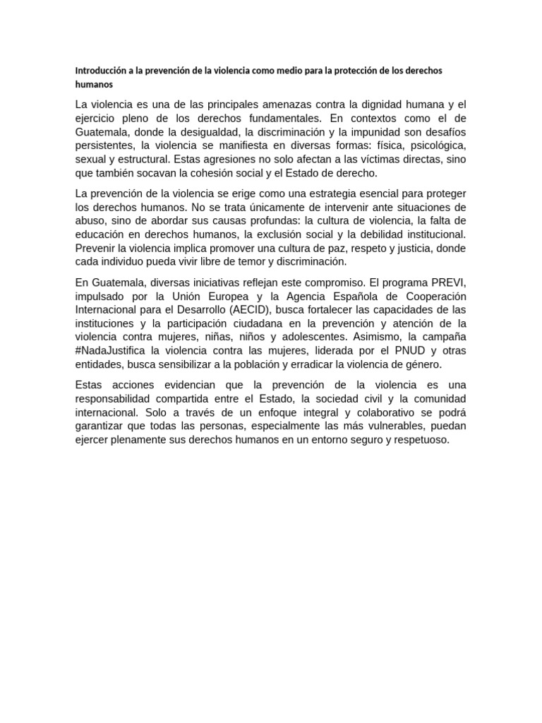 Prevención de la violencia y derechos humanos | PDF