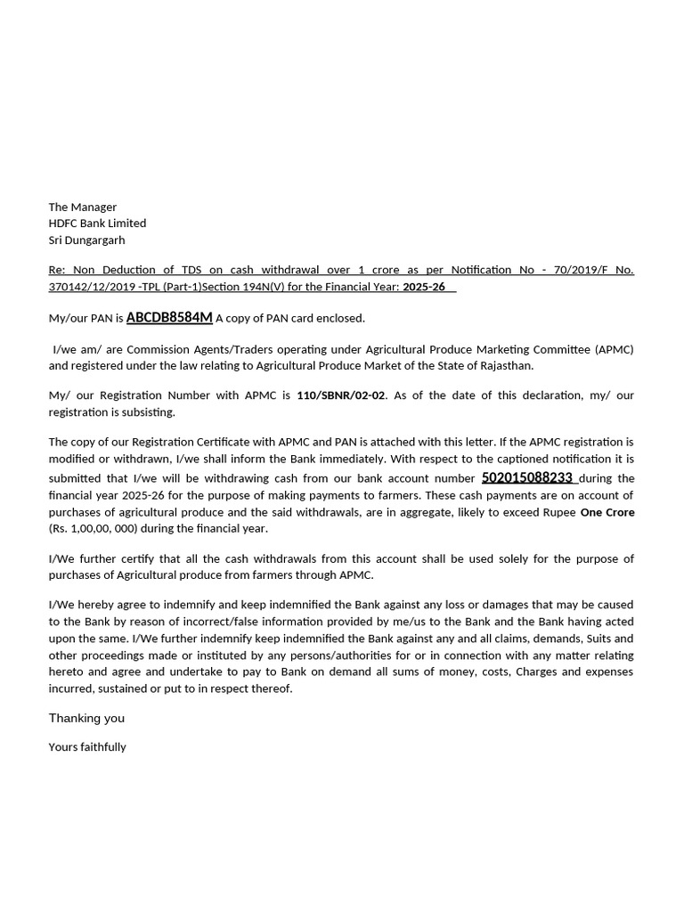 TDS Exemption for Cash Withdrawals 2025-26 | PDF
