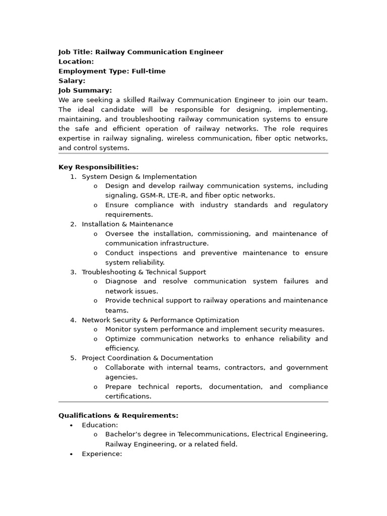 Railway Communication Engineer Job Opening | PDF | Computer Network ...