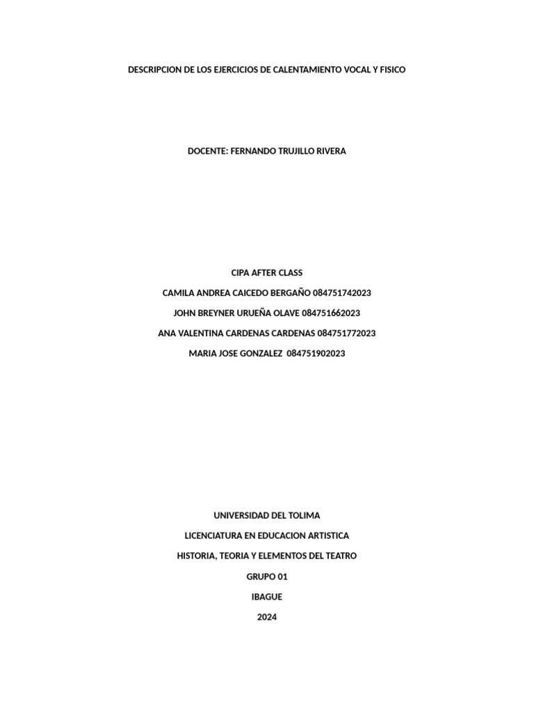 Ejercicios de Calentamiento Vocal y Físico | PDF | Flexibilidad ...