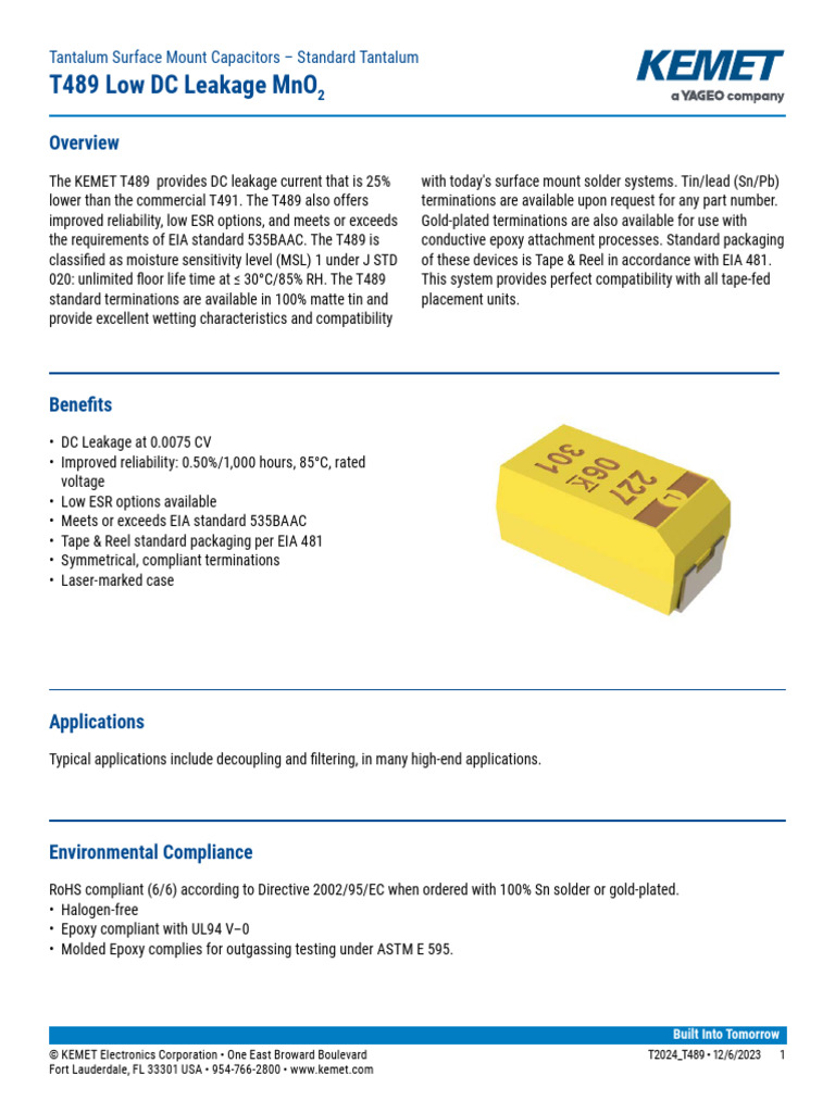 T489 Low DC Leakage Mno: Benefits | PDF | Capacitor | Voltage