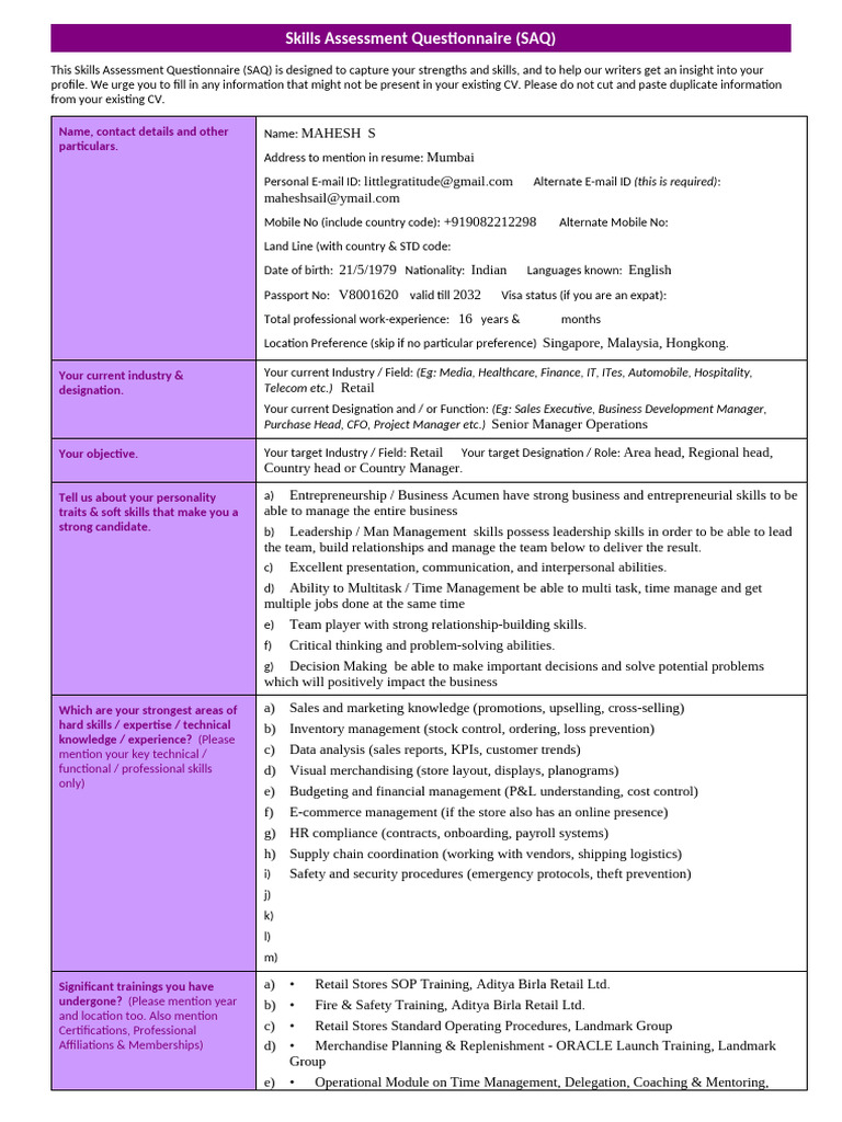 Automotive Retail Skills Assessment SAQ | PDF | Business