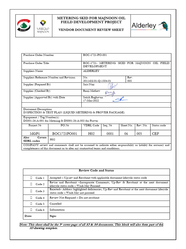 Majnoon Oil Field Metering Skid Review | PDF | Specification (Technical ...