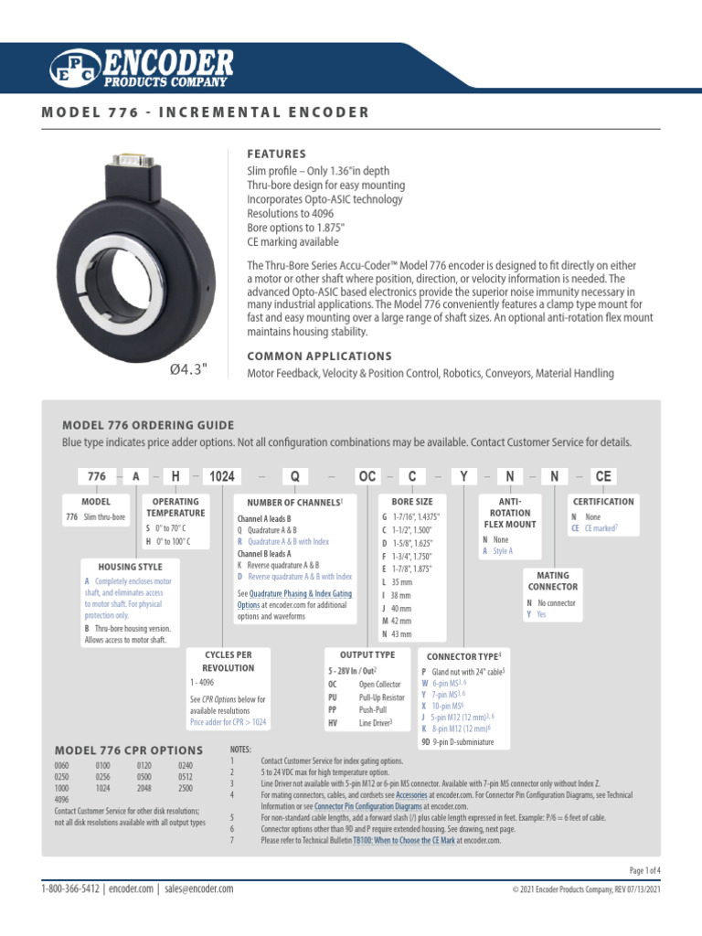 Model 776 Incremental Encoder Overview | PDF | Electrical Connector ...
