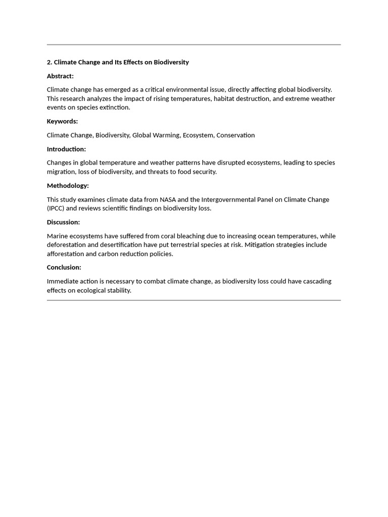 Climate Change and Its Effects On Biodiversity | PDF