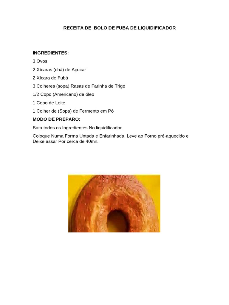 Bolo de Fubá de Liquidificador | PDF
