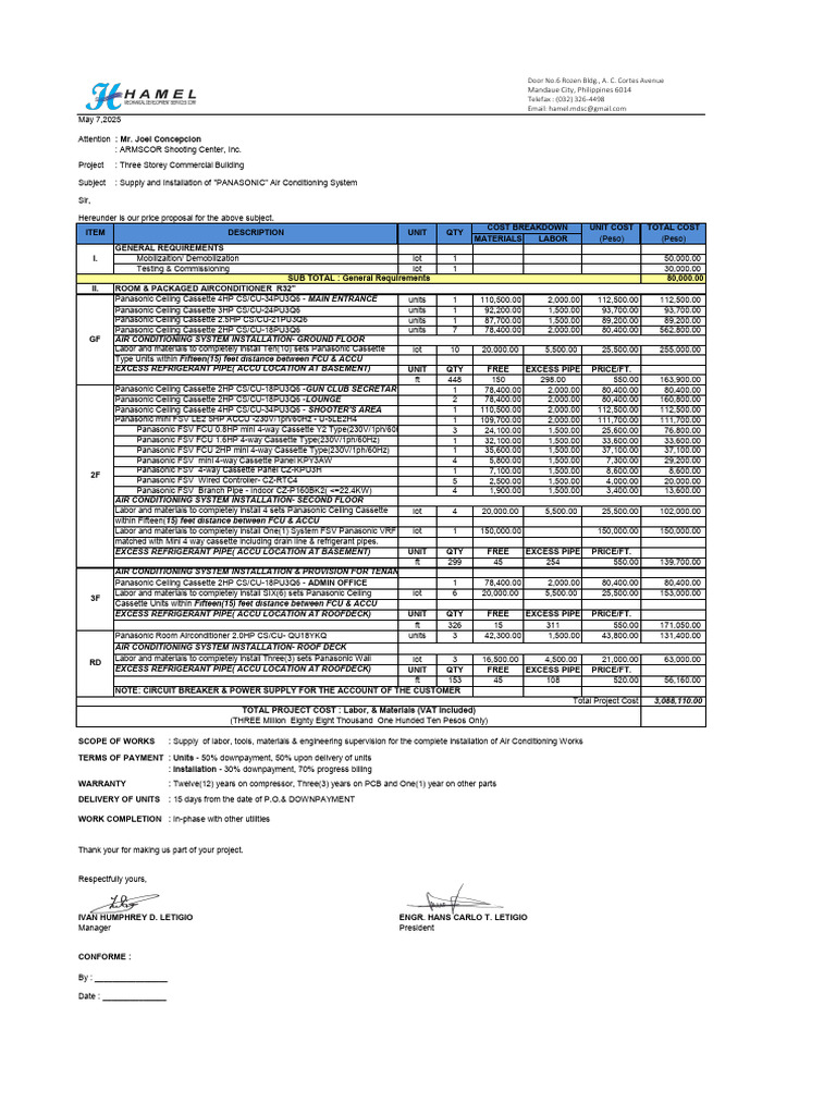 Panasonic AC Installation Proposal | PDF | Building Technology ...