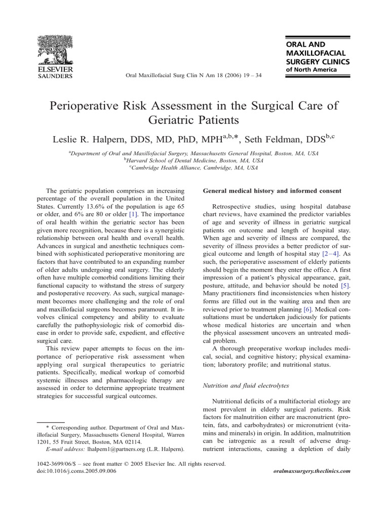Perioperative Risk in Geriatric Surgery | PDF | Anesthesia | Benzodiazepine