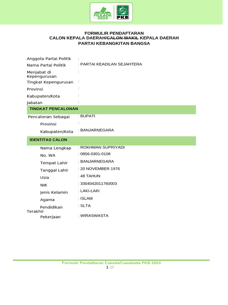 Formulir Pendaftaran PKB | PDF