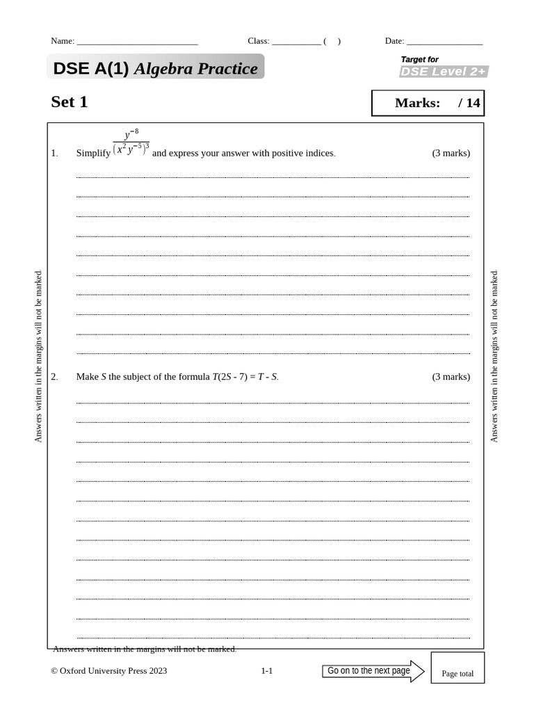 DSE Algebra Practice Set 1 | PDF | Algebra | Mathematics