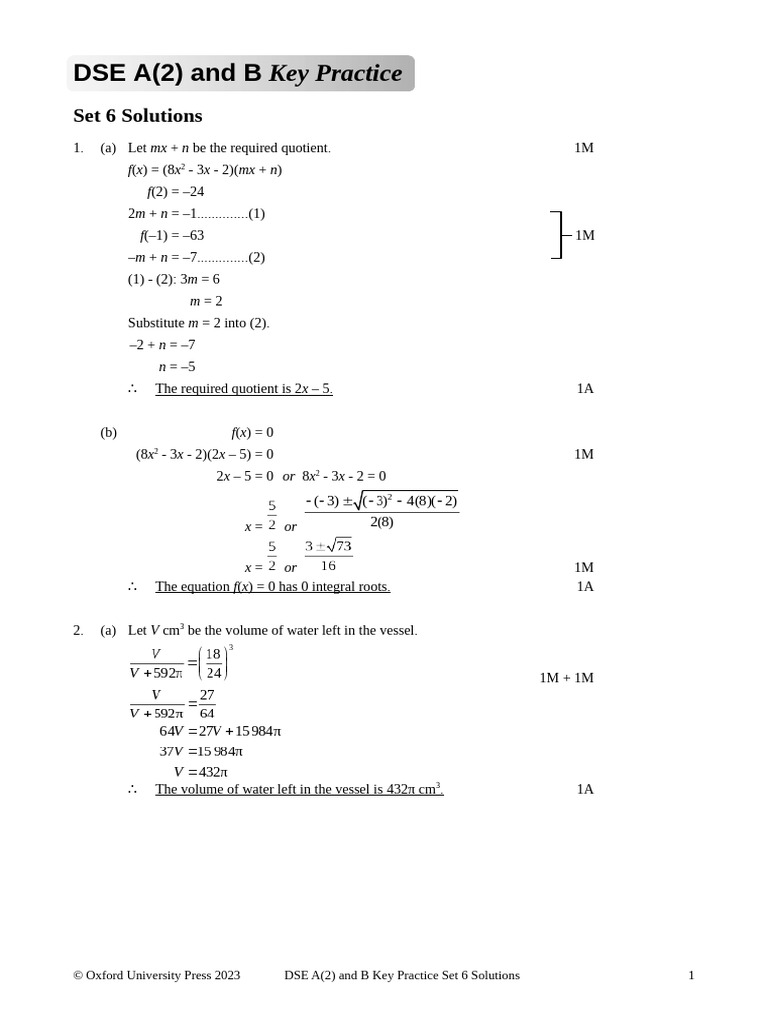 DSE A(2) & B Practice Set 6 Solutions | PDF | Euclidean Geometry ...