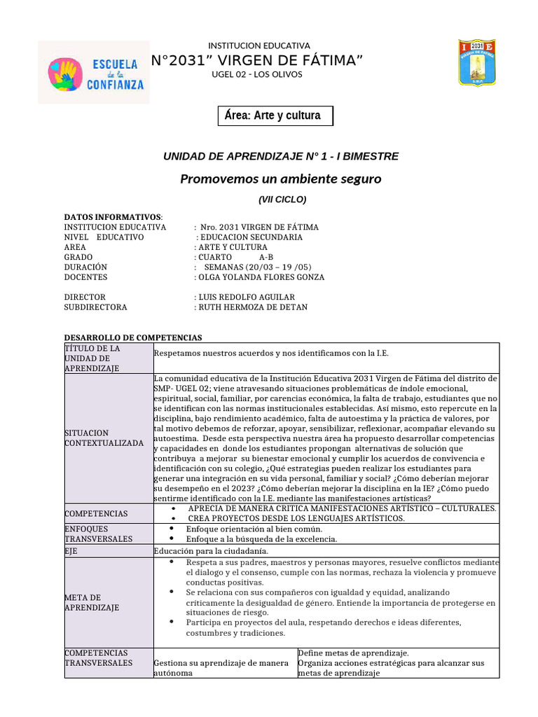 Unidad de Aprendizaje 2023 4to Año | PDF | Aprendizaje | Dibujo