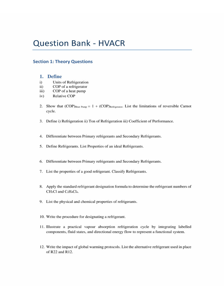 HVAC Question Bank Theory | PDF