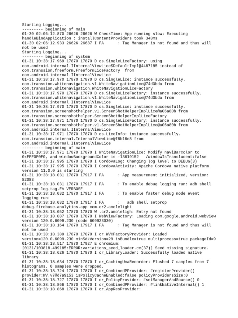 Firebase Installation Error Log Analysis | PDF | Android (Operating ...