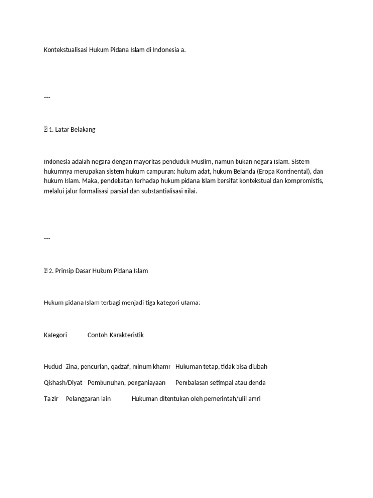 Kontekstualisasi Hukum Pidana Islam Di Indonesia | PDF