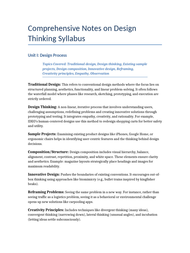 Design Thinking Syllabus Overview | PDF | Design Thinking | Creativity