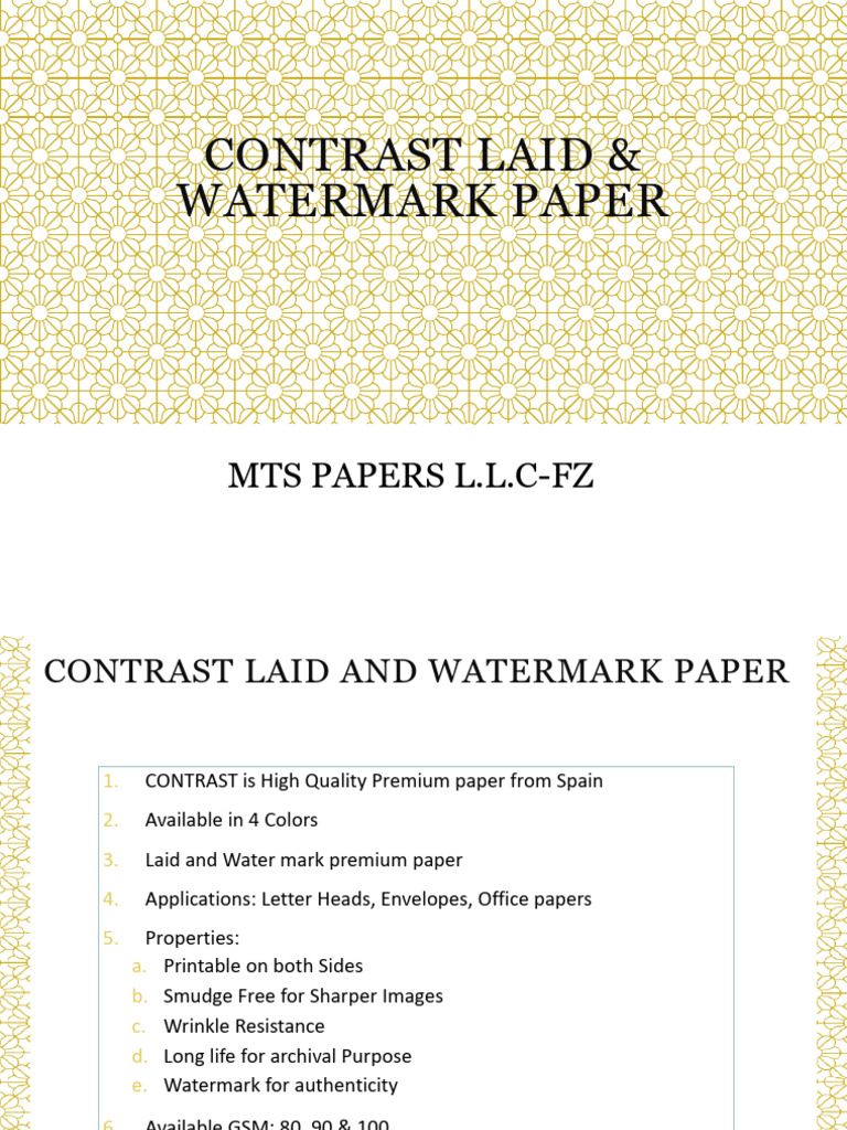 Premium Laid & Watermark Paper Specs | PDF