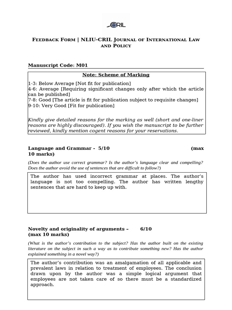M01 Feedback Form - CRIL Journal | PDF | Argument