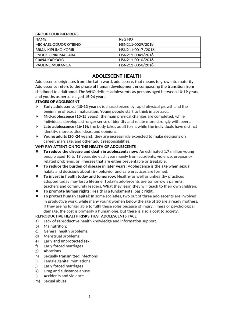 Adolescent Health Group 4 | PDF | Adolescence | Mental Health