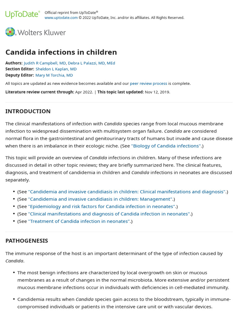 Candida Infections in Children Overview | PDF | Candidiasis | Candida ...