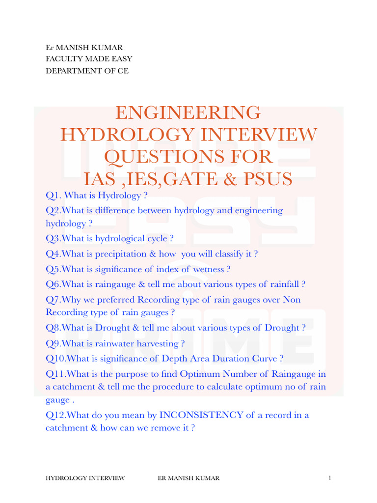 Hydrology Interview Questions Guide | PDF | Drainage Basin | Hydrology
