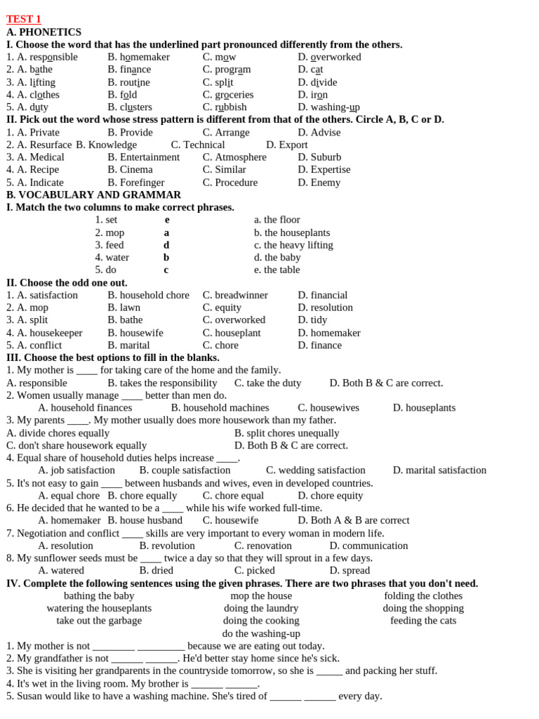 Phonetics and Vocabulary Practice Test | PDF