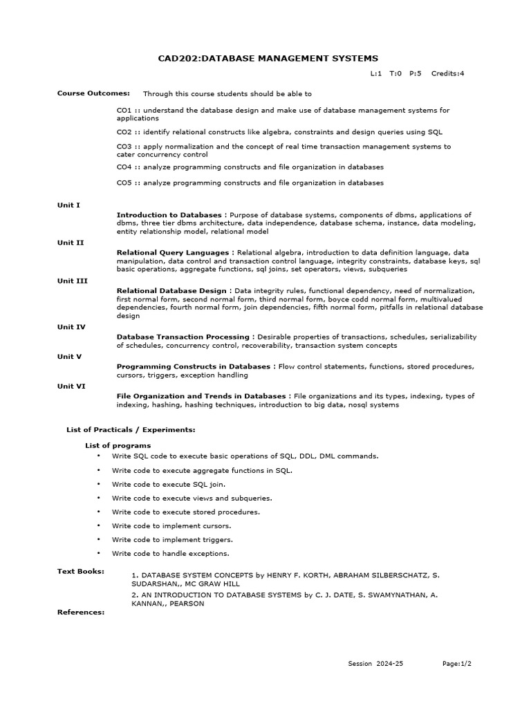 Database Management Systems Course Overview | PDF | Relational Database ...