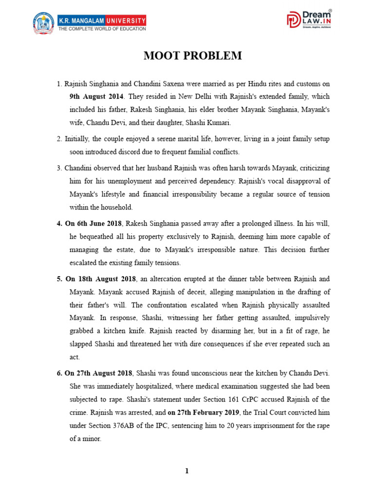 Moot Problem 1 | PDF | Divorce | Justice