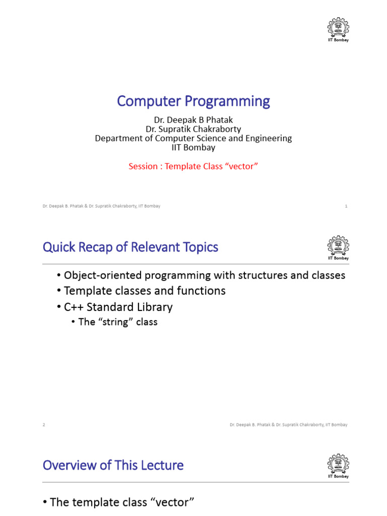 C++ Vector Class Overview at IIT Bombay | PDF | C++ | Namespace