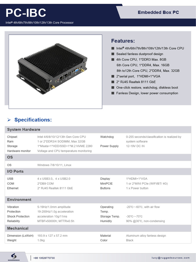 Industrial Fanless BOX PC PC-IBC Spec | PDF | Usb | Computer Science