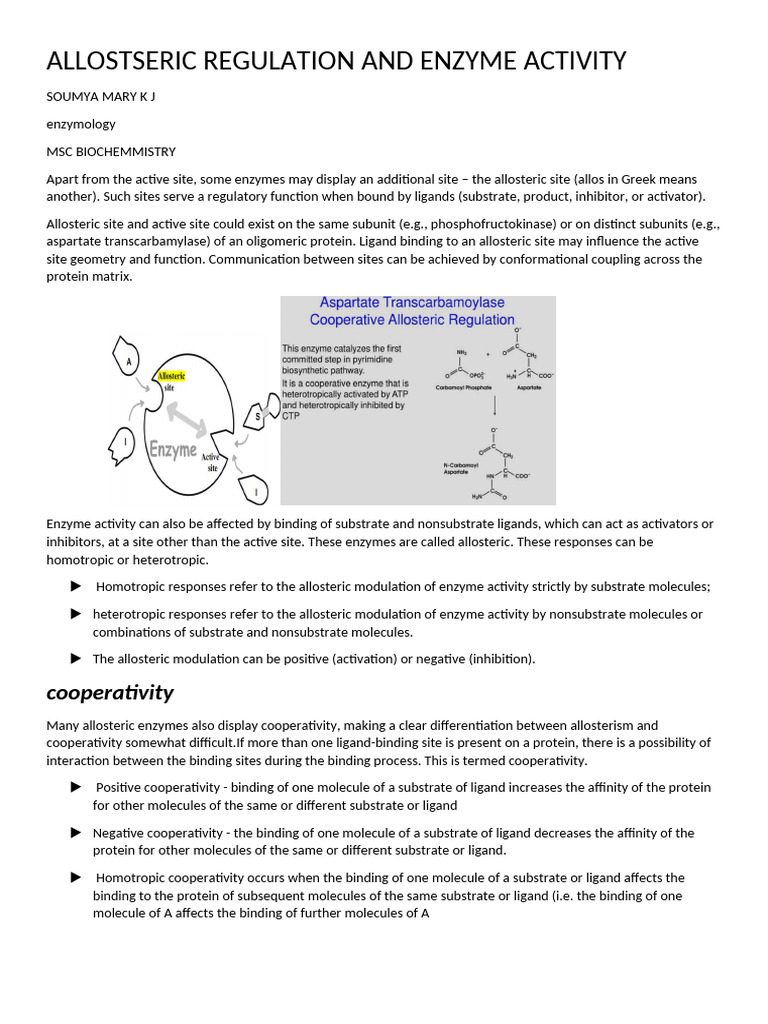 Allosteric Regulation of Enzyme Activity | PDF | Enzyme | Ligand ...