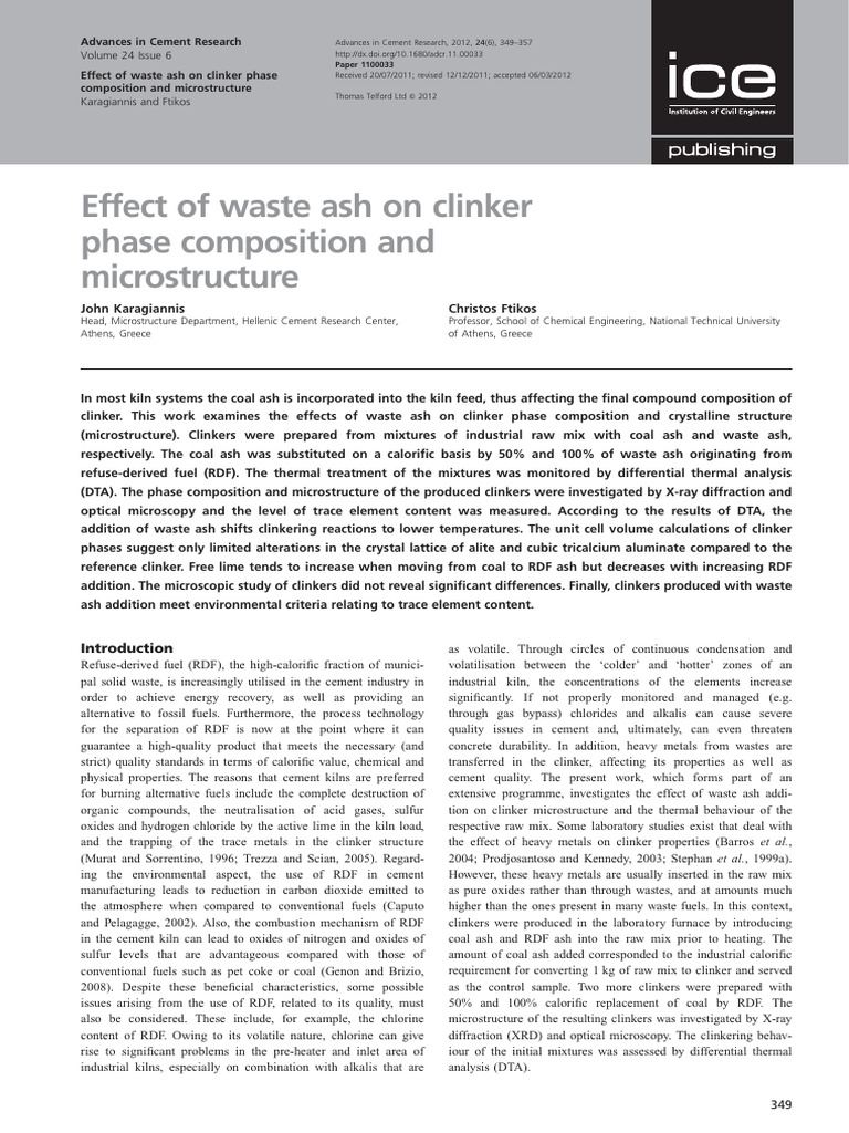 Waste Ash Impact on Clinker Microstructure | PDF | Cement | Coal