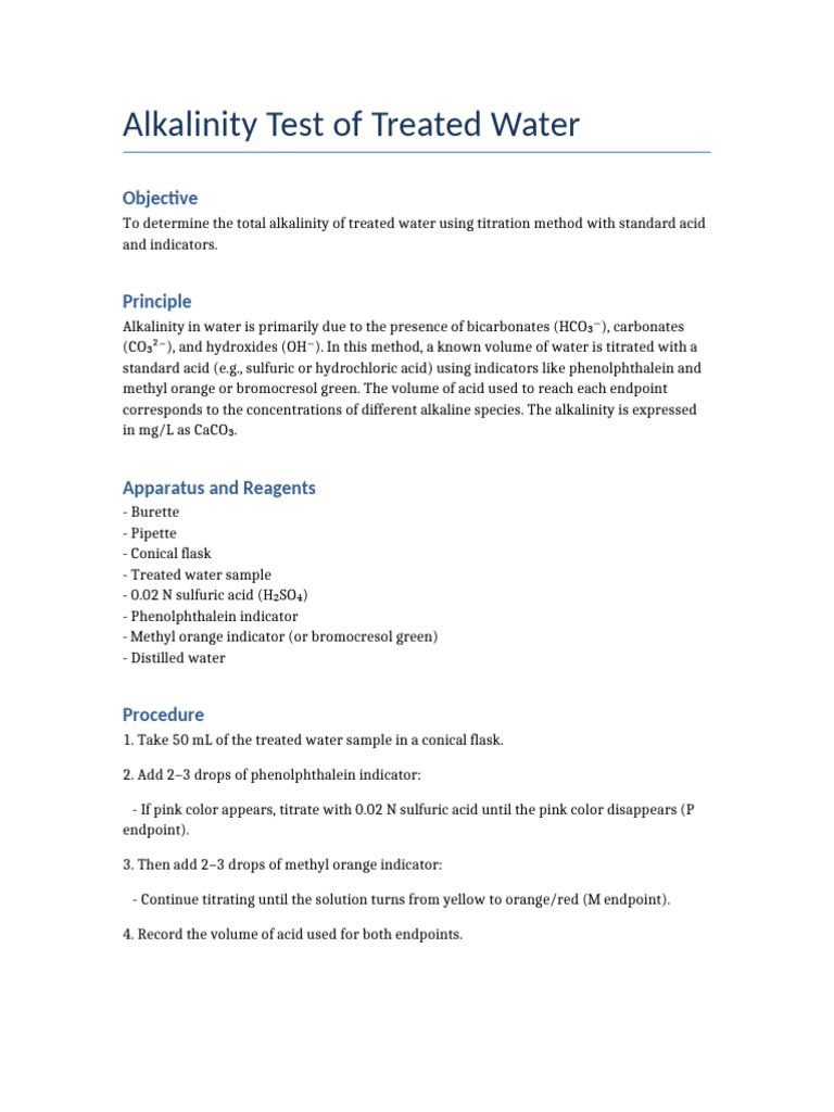 Alkalinity Test of Treated Water | PDF