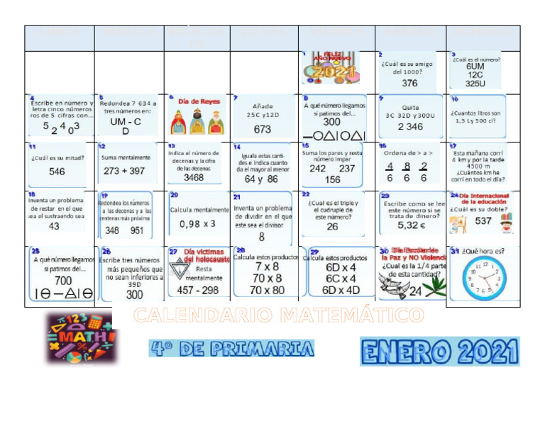 Calendario Matematico | PDF