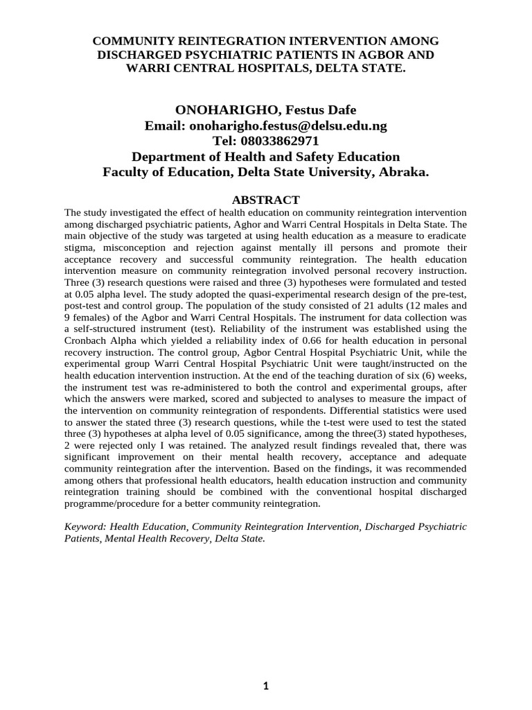 Community Reintegration for Mental Health | PDF | Mental Health ...