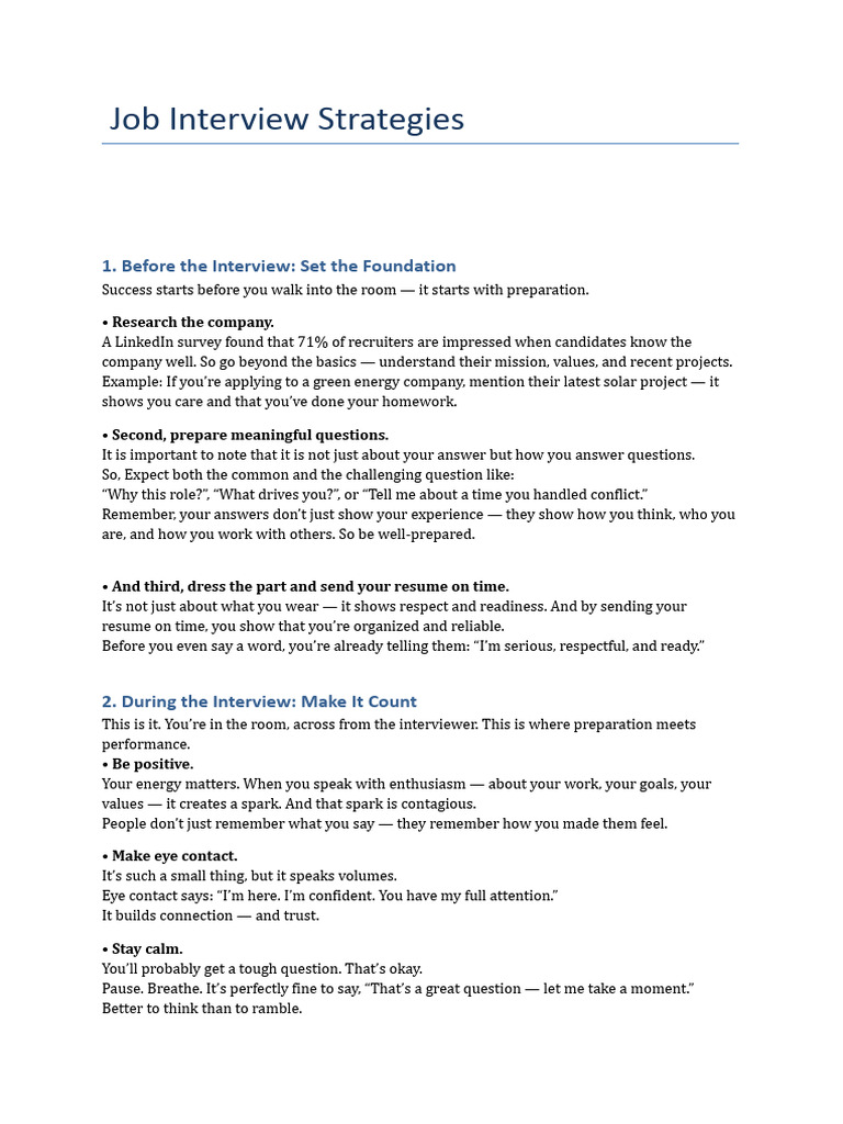 Job Interview Strategies | PDF | Job Interview | Psychology