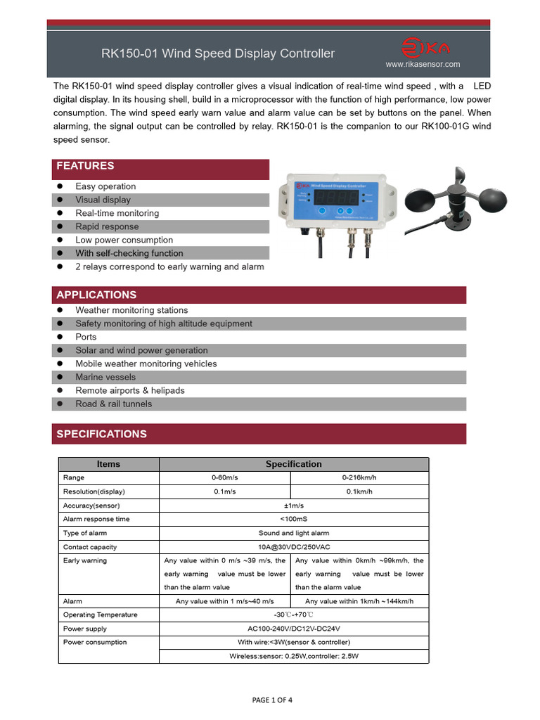 RK150-01 Wind Speed Display Controller | PDF | Wind Speed | Wound