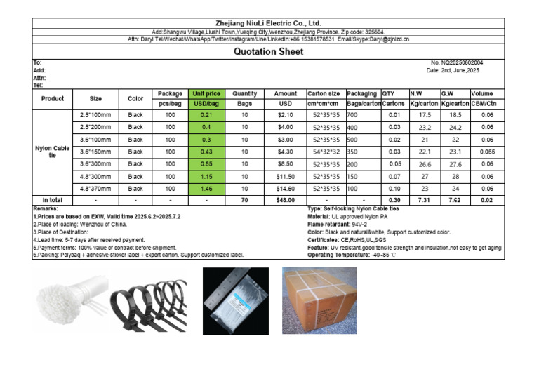 Quotation for Nylon Cable Ties | PDF | Materials | Building Engineering