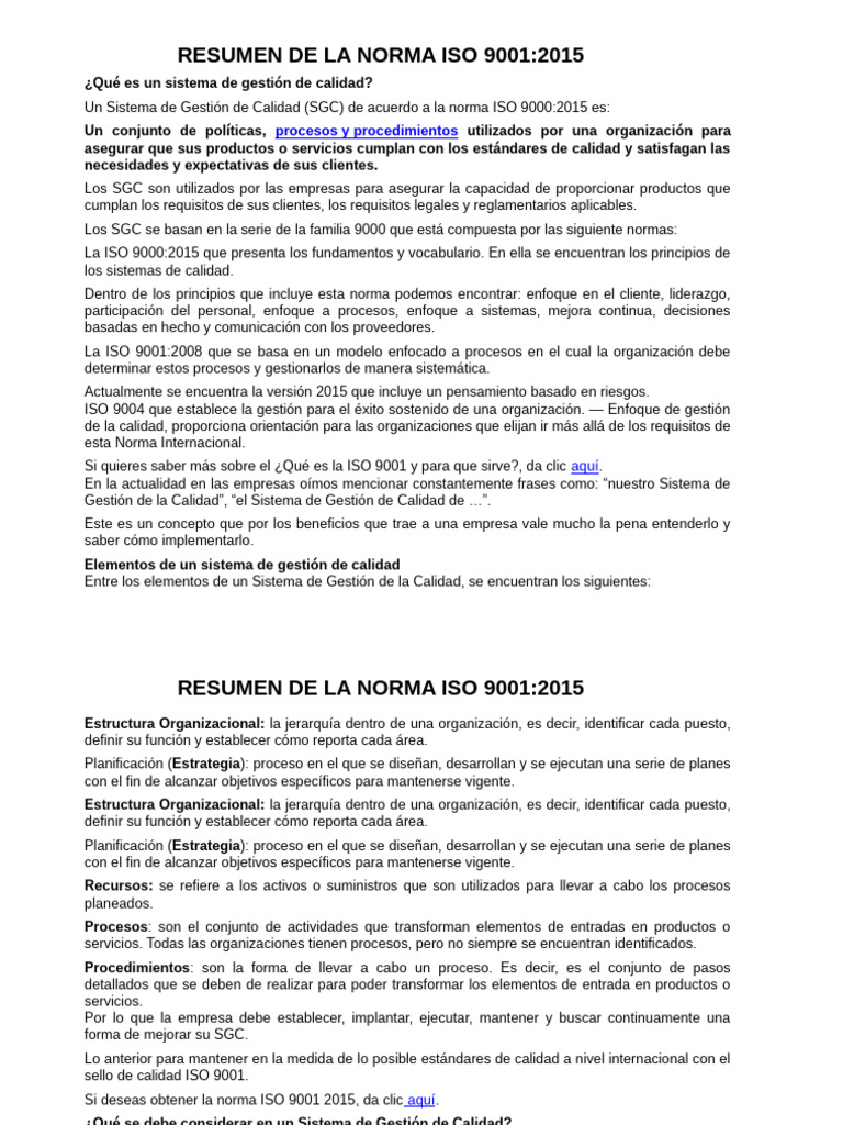 Resumen SGC | PDF | Calidad (comercial) | Sistema de manejo de calidad